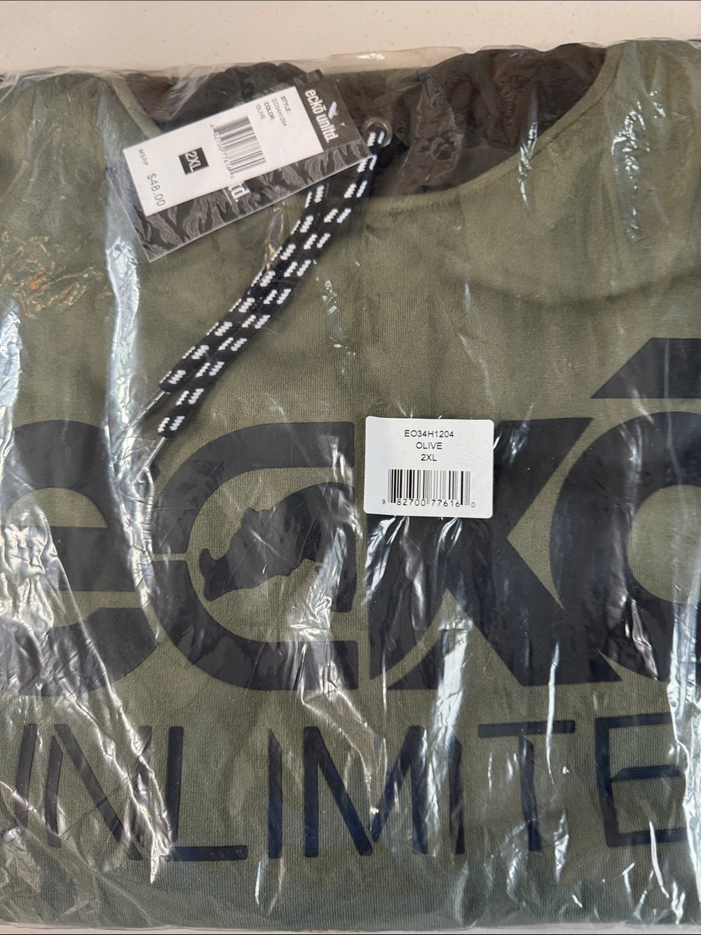 Ecko Unlimited Olive Pullover Sweatshirt with Black Logo - 2XL